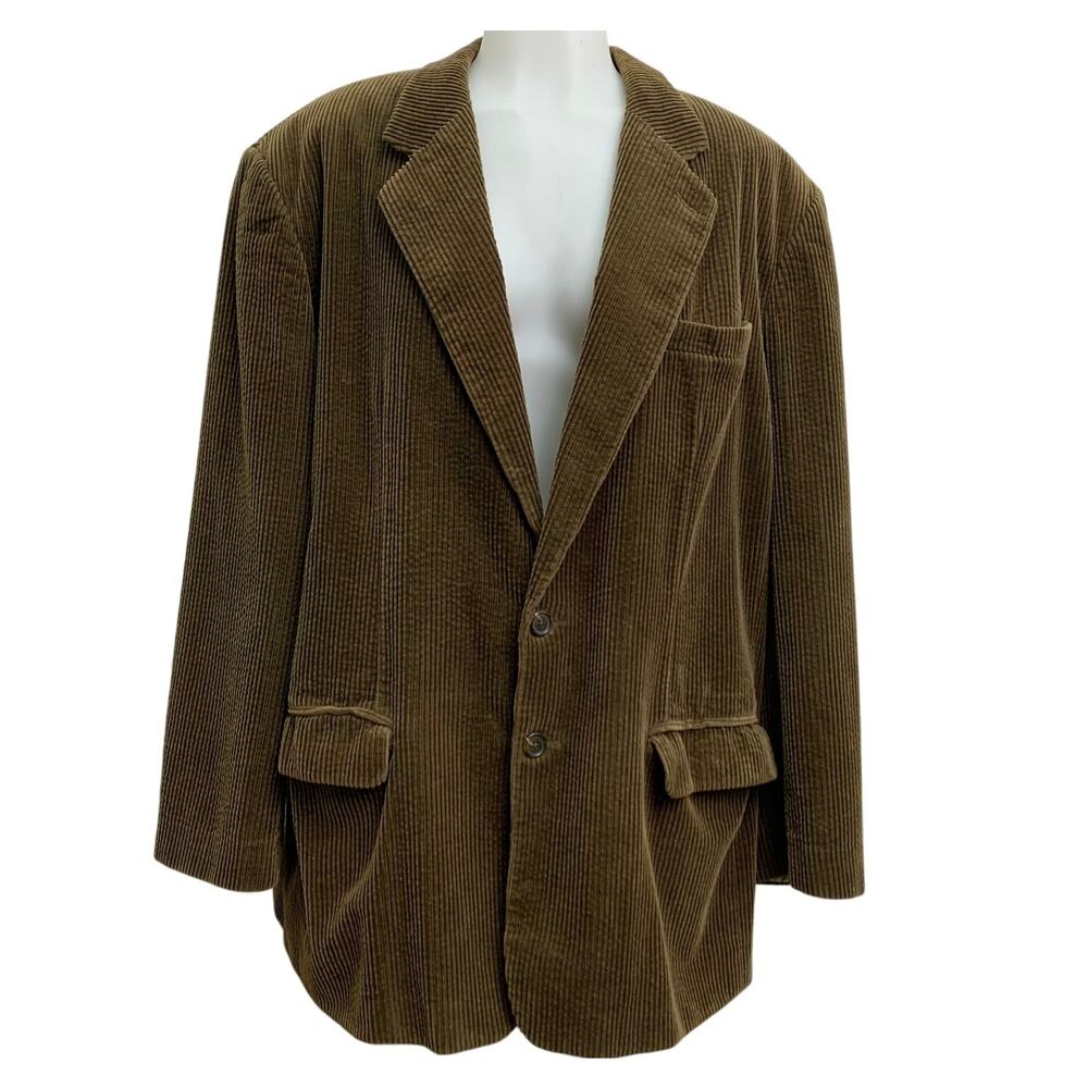 VTG AKA Eddie Bauer Mens Large Corduroy Jacket 100 Cotton Brown Green Khaki Coat